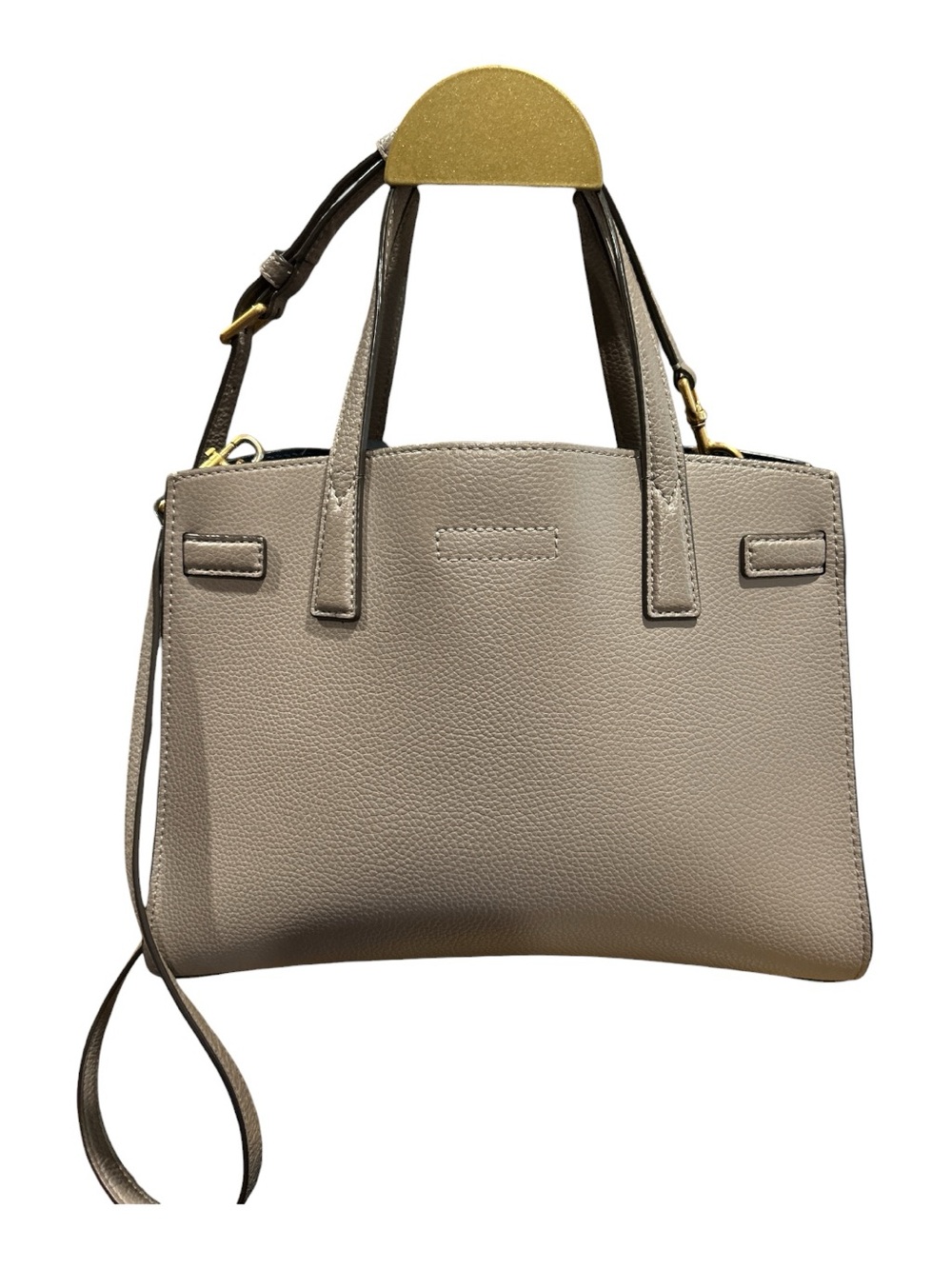 Tory Burch taupe leather tote with light blue luggage tag - Picture 5 of 9